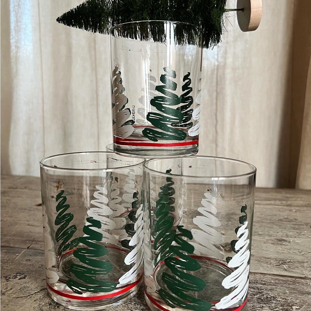 Vintage Culver Squiggle Christmas tree glass set of 4